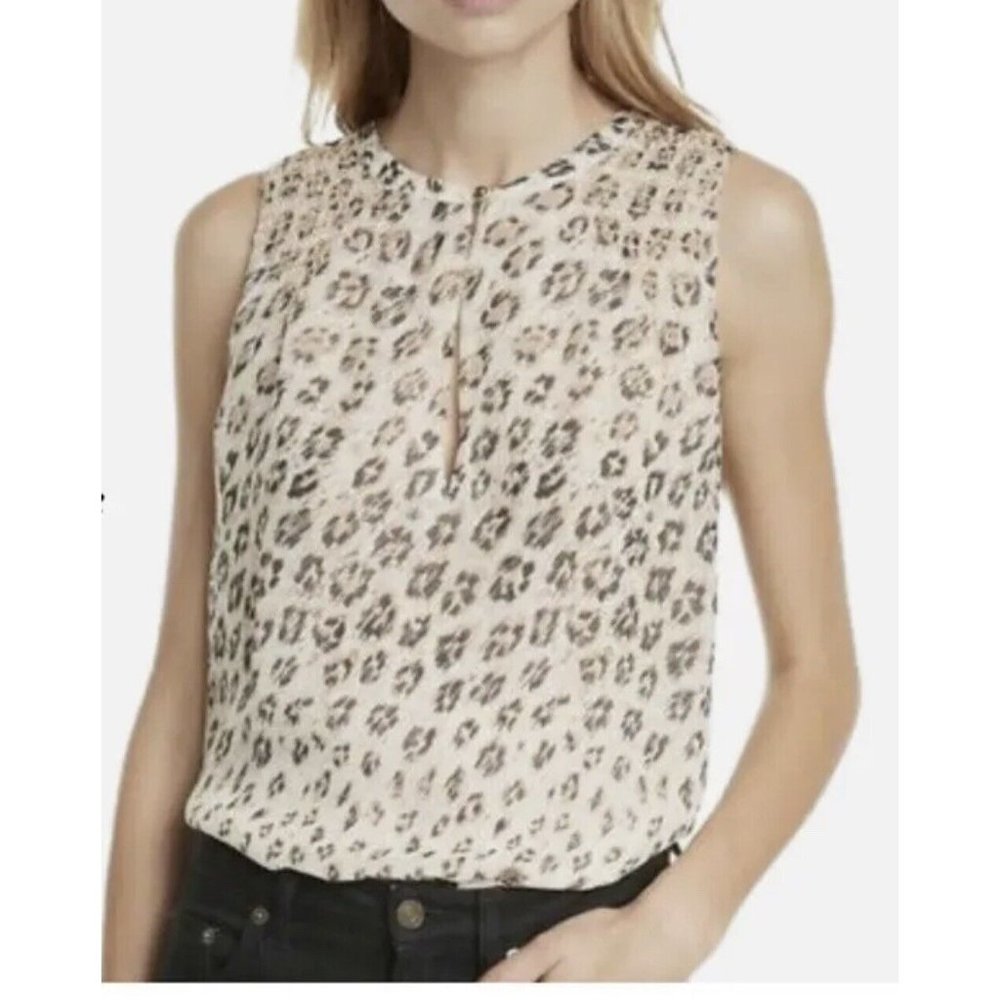 Joie Leopard Print 100% Silk Smocked Corie Keyhole A-line Blouse NEW W/TAG $228